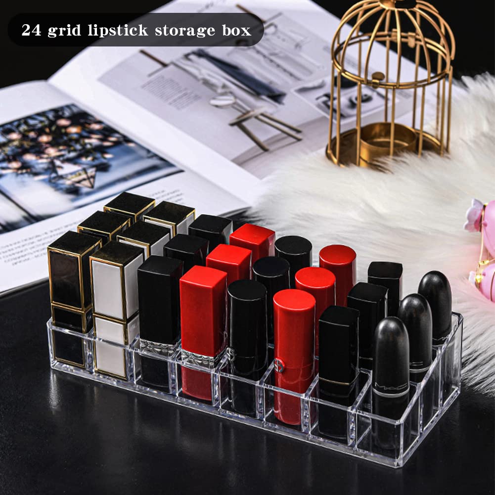 Porta Rossetti Trasparente, 24 Scomparti, Espositore per Cosmetici per Rossetto per Trucco
