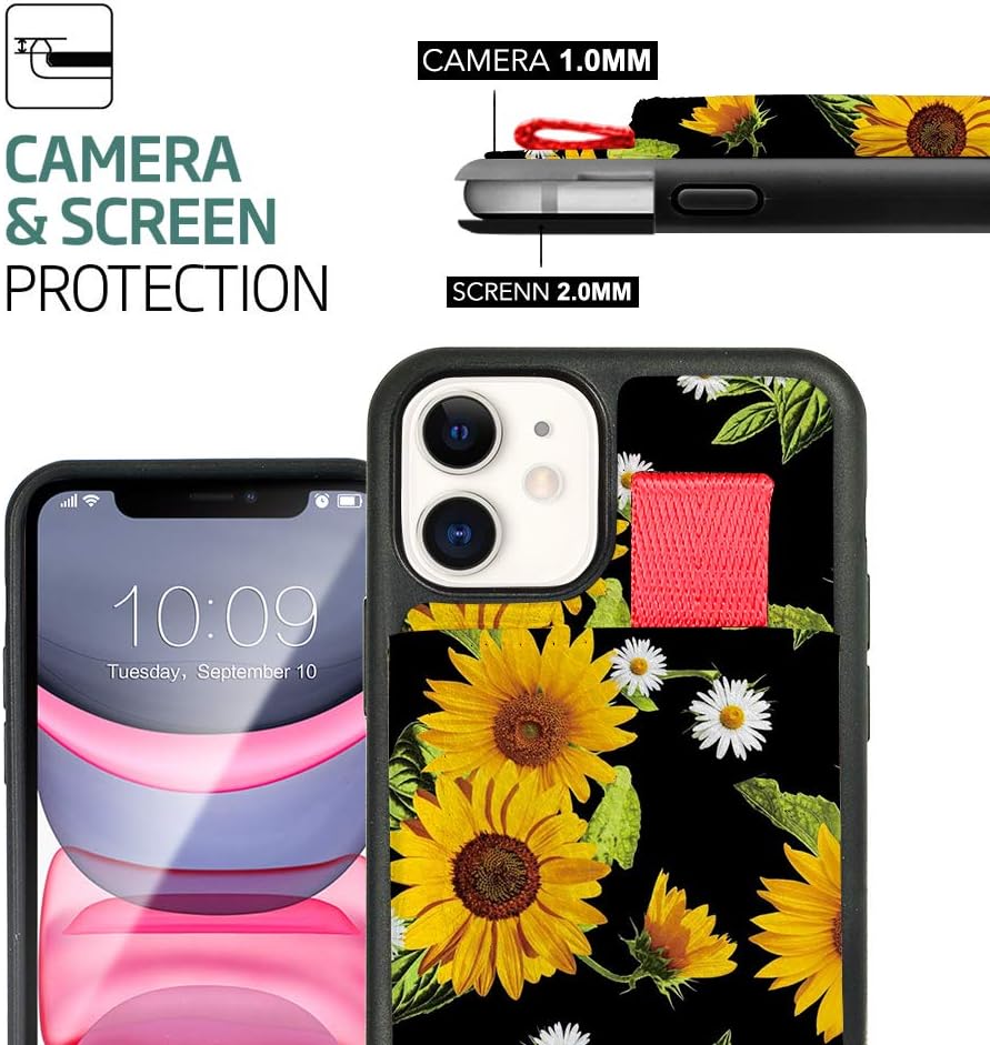 LAMEEKU Wallet Case Compatible with iPhone 11, Card Holder Case with Credit Card Slot Holder Money Pocket Leather, Protective Phone TPU Bumper Cover Design for iPhone 11 6.1" (2019)-Sunflower