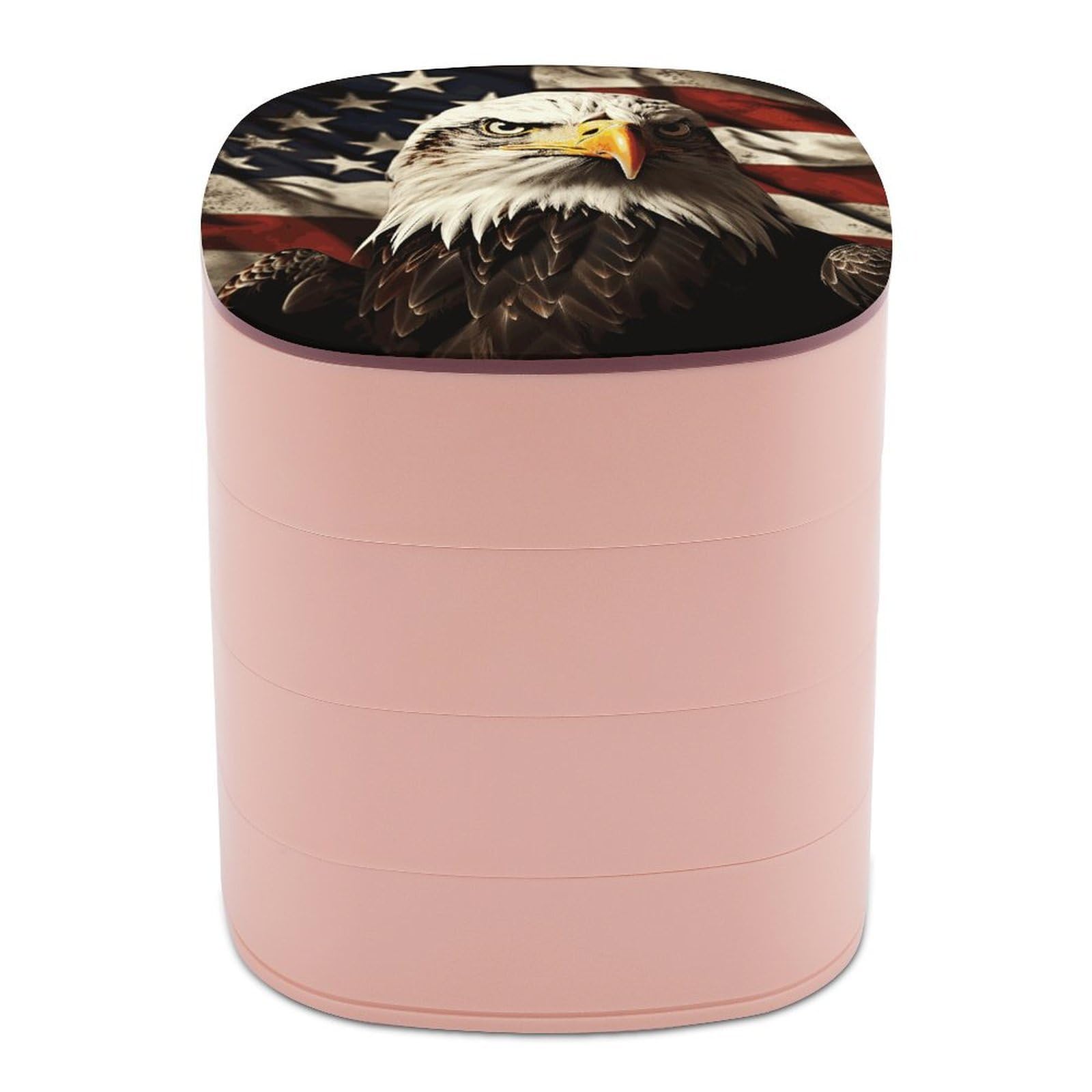 Bald Eagle Flag Veterans Jewelry Box 360° Rotatable Jewelry Organizer 4 Layers Jewelry Case with Lid Fashion Portable Earring Holder for Bracelets Rings Bracelets Vanity
