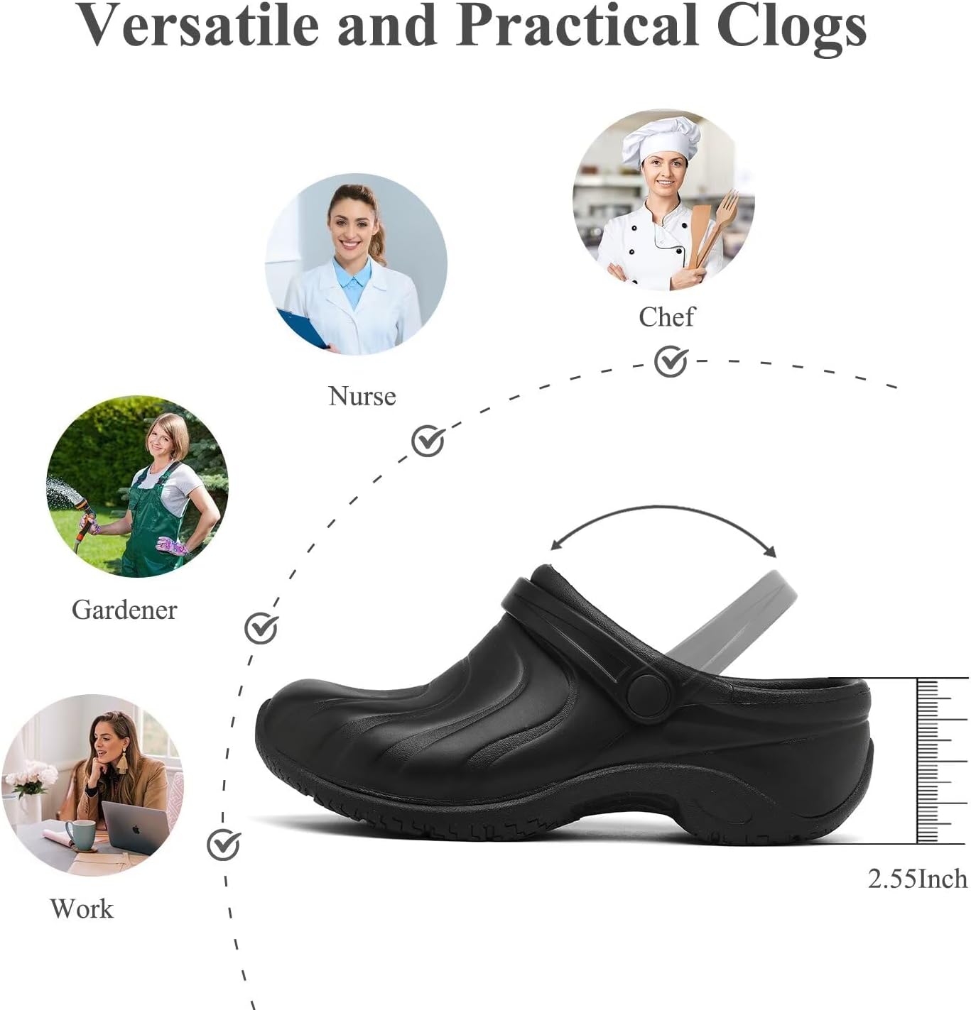 Scecocrs Non Slip Chef Nursing Clogs for Women Food Service Slip Resistant Work Shoes Hospital Kitchen Restaurant Staff Walking Shoes Breathable Lightweight Black - Image 6