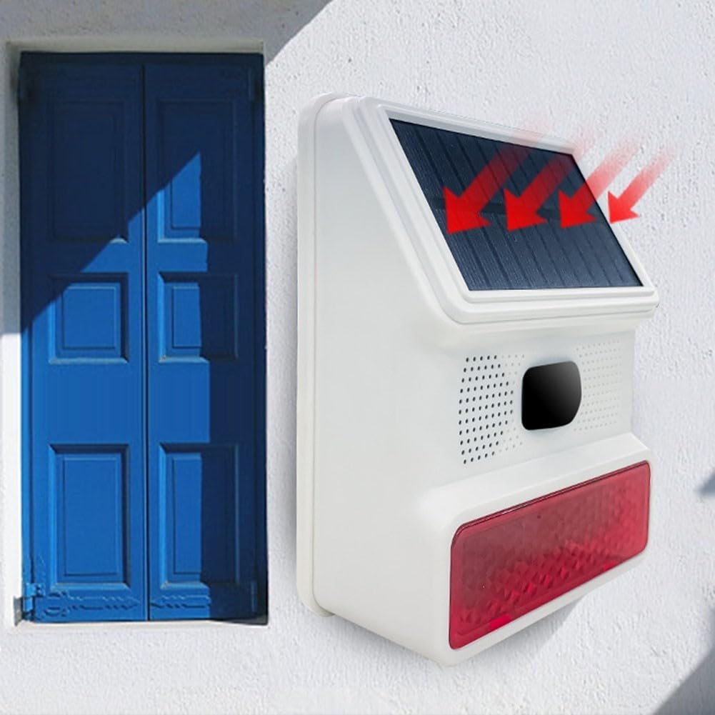 Sirena solare per esterni, 433 MHz, allarme senza fili, con luce lampeggiante, per la sicurezza domestica, giardino, capannone, garage, resistente alle intemperie, ABS bianco (C)