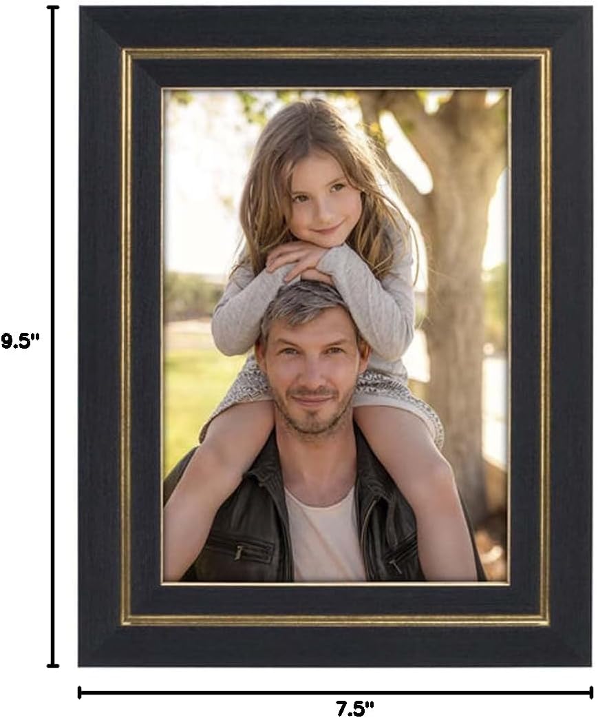 Malden International Designs 5x7 Black With Gold Stripe Picture Frame