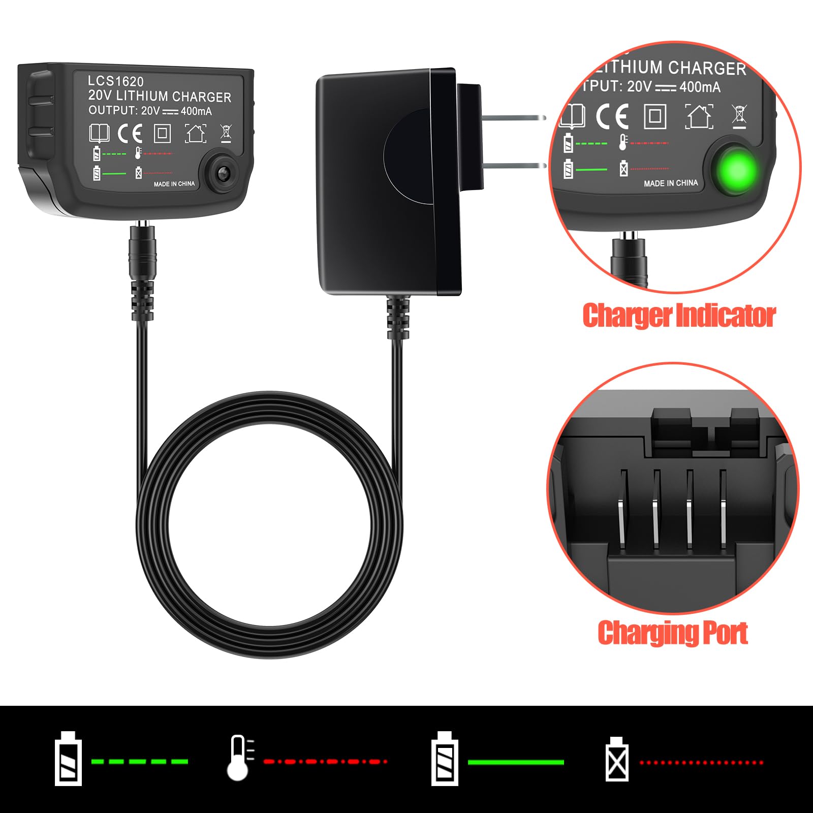 Confezione da 2 batterie e caricabatterie da 3000 mAh 20 V MAX, ricambio per batteria al litio Black and Decker da 20 V, compatibile con tutti gli utensili elettrici e caricabatterie