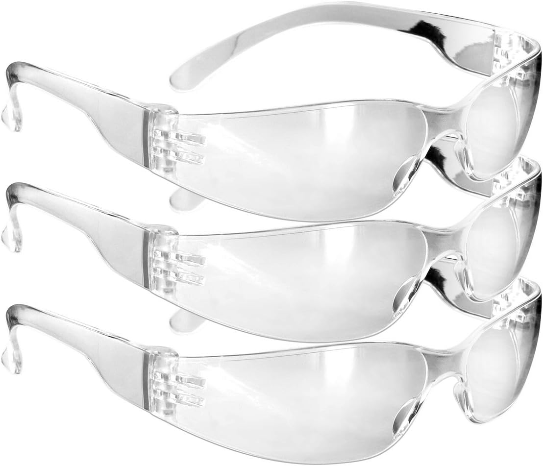 RUGGED BLUE - Small Face Safety Glasses | Kids Safety Glasses | Wraparound Designed Safety Goggles | ANSI Z87.1 Certified | Anti-Scratch Clear Lenses | Eye Protection For Kids & Small Faces | 3 Pack