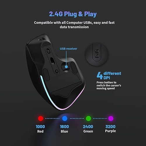 Miniatura 4 de CIDOO Mouse inalámbrico ergonómico RGB retroiluminado mouse Jiggler con modo de zoom movimiento automático indetectable mouse de lupa USB