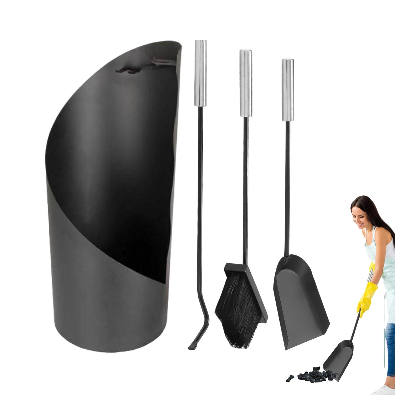 Herramientas para chimenea, juego de 4 herramientas modernas y portátiles de hierro para chimenea, accesorios profesionales para chimenea, juego ergonómico de cocina para interiores