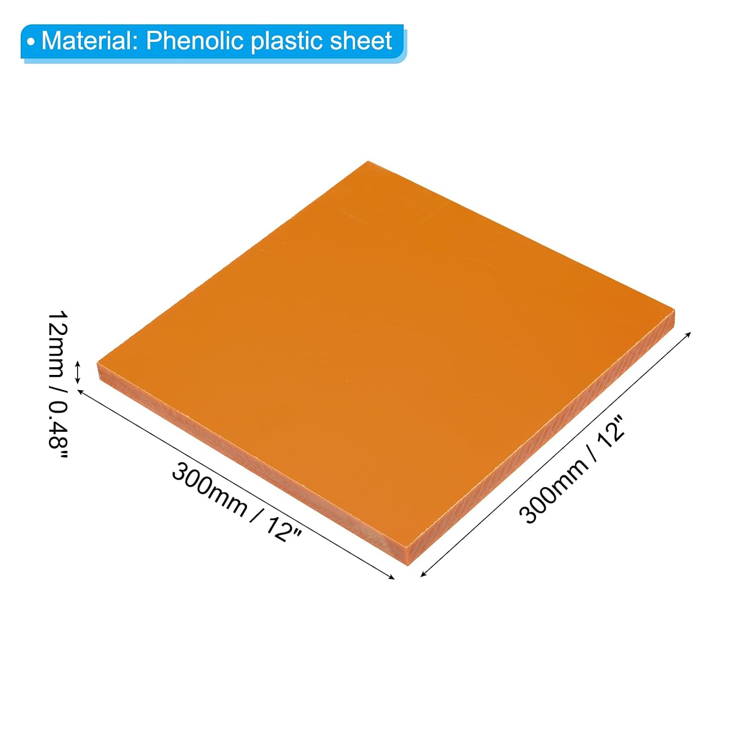 PATIKIL Orange Phenolic Sheet, 1pcs 300x300x12mm Laminated Resin Plate Board PCB Sheet for Electrical Electronic Fixtures DIY and Crafts