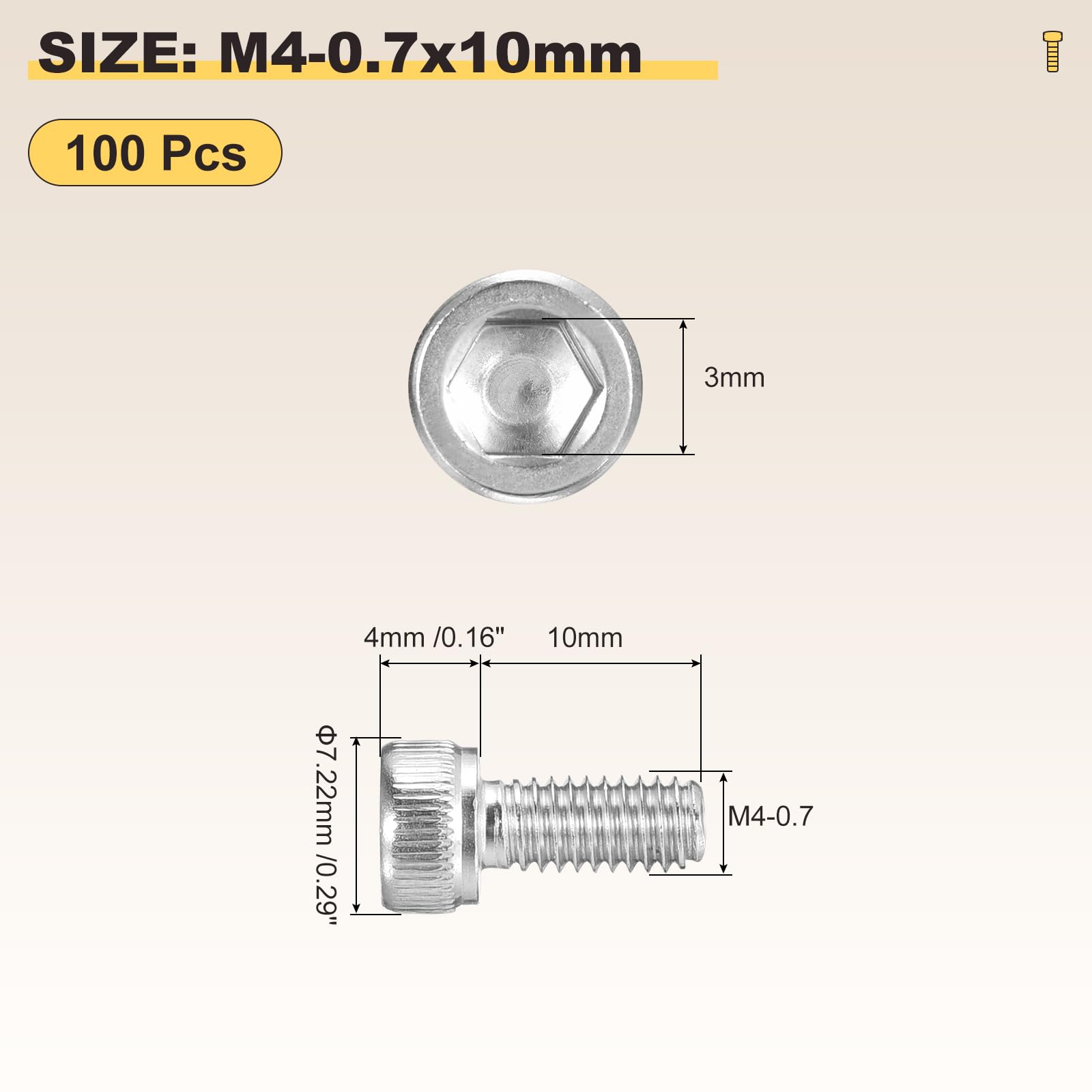METALLIXITY Socket Head Cap Screw(M4-0.7x10mm)100Pcs, 304 Stainless Steel Allen Socket Drive Metric - Image 2