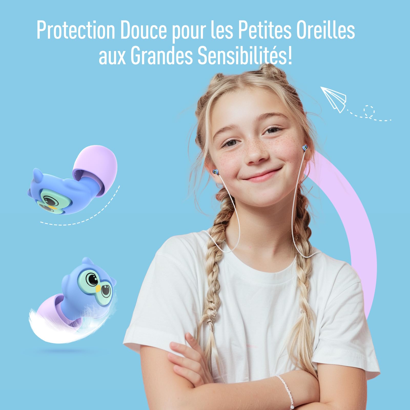 Bouchon d'oreille enfant (6-12ans),bouchons doreilles anti bruit protege oreille pour enfants et petits conduits auditifs-protection auditive boule quies pour dormir,piscine,avion,concert,tdah (28dB)