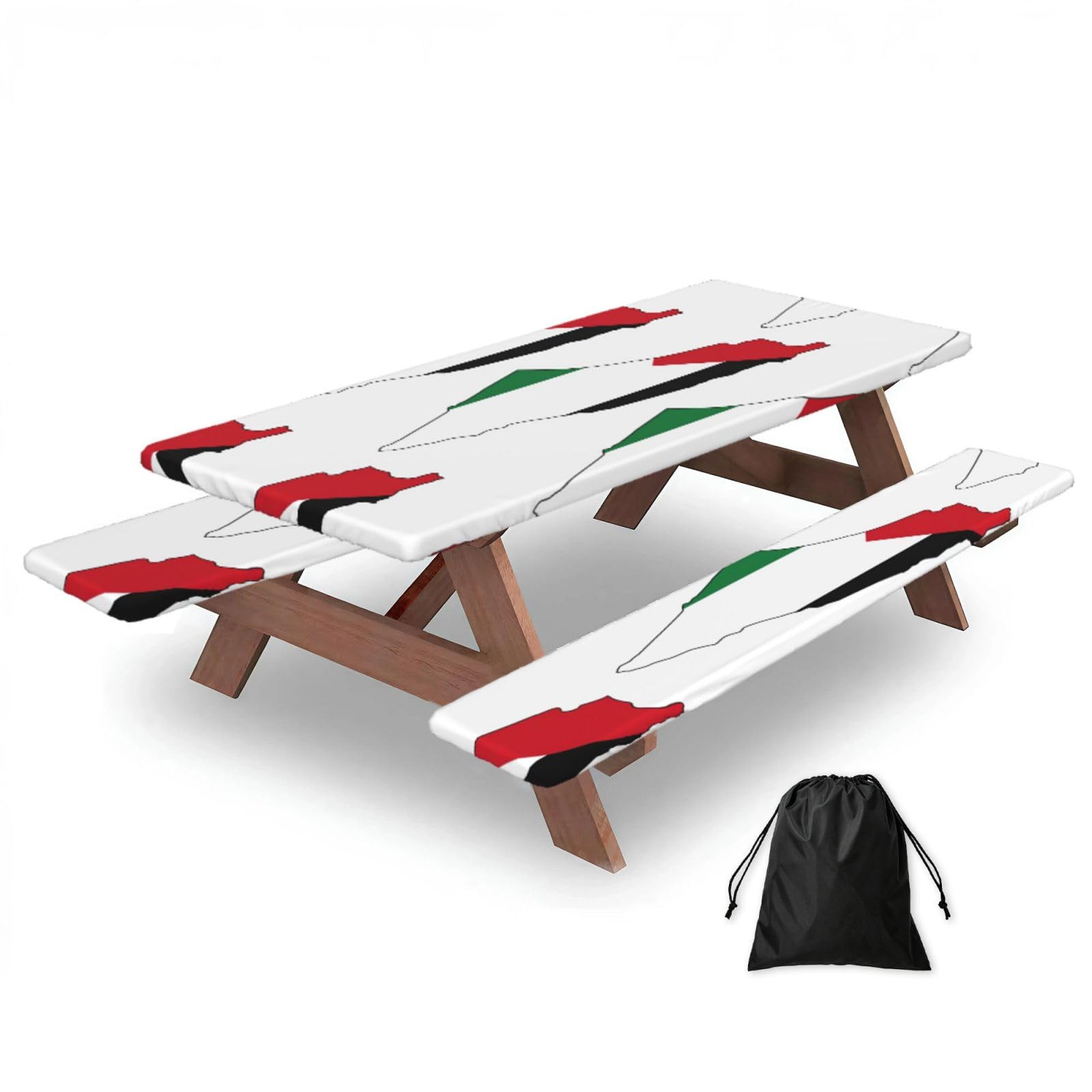 Yqxwjl Black Palestine Flag Map Print Camping Essentials Waterproof Camping Table And Bench Cover With Drawstring Bag 183 Cm