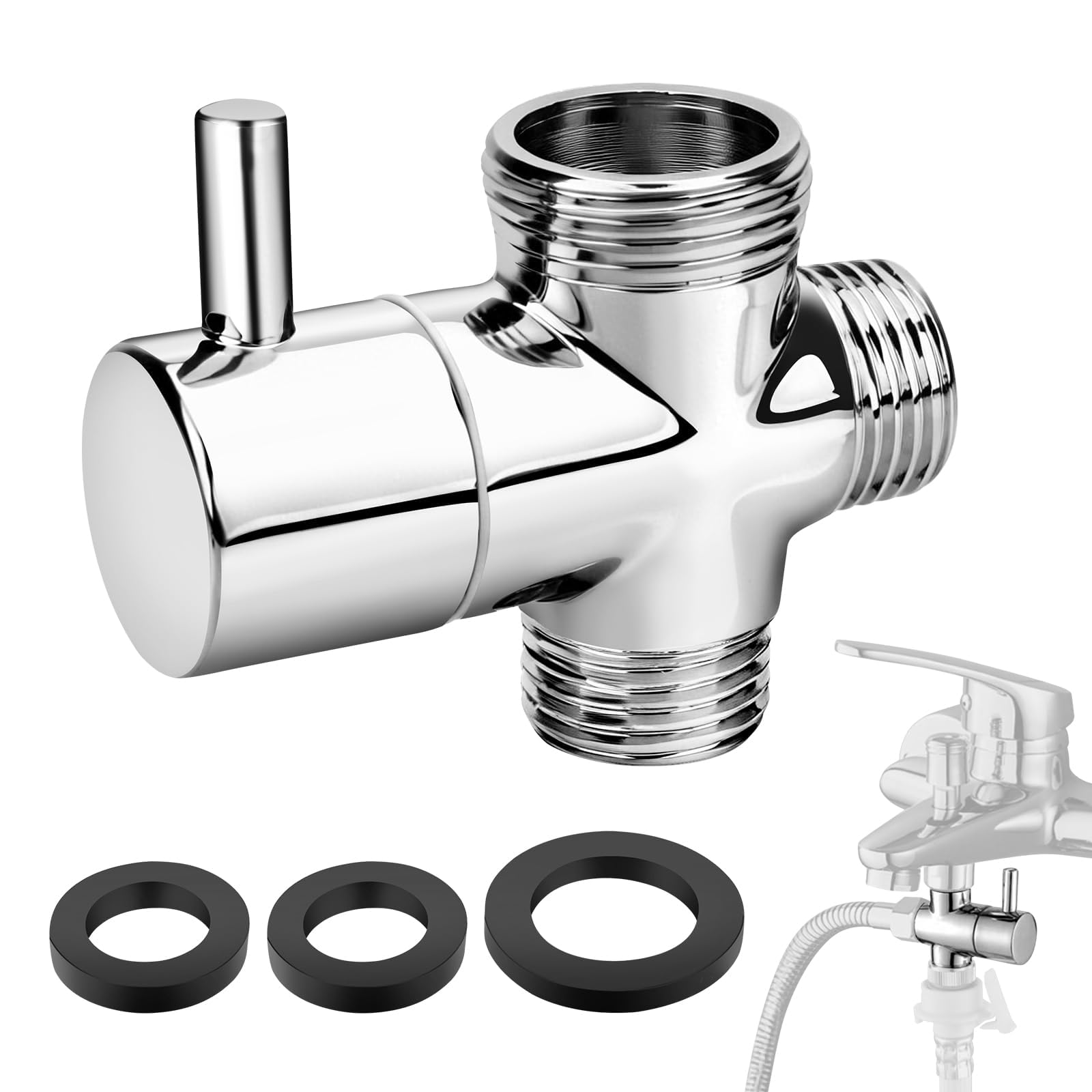 EEEKit 3-Way Shower Diverter Valve, G1/2 Inlet x G1/2 and G3/4 Outlet Brass Shower Head Splitter Chrome Hose Attachment for Bathroom Kitchen Sink Bathtub