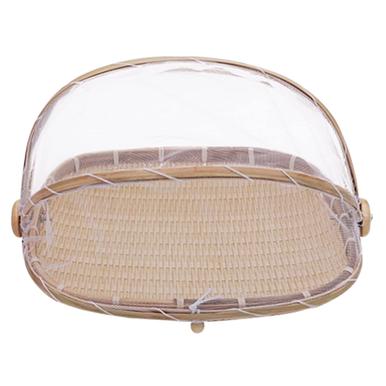 Healifty 1Pc Crafted Woven Basket with Net Cover Versatile Dustpan for Fruits Bread Snacks Oblong Design for Indoor Outdoor Use Decorative Practical Storage