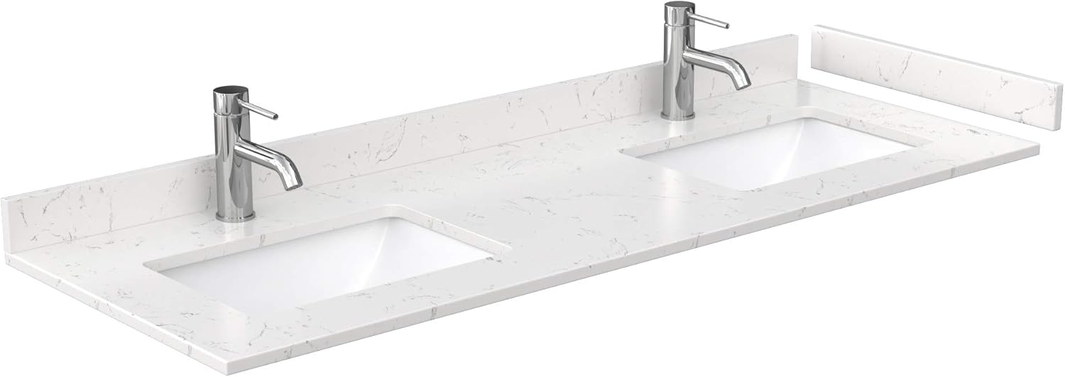 Beckett 60 Inch Double Bathroom Vanity in White, Carrara Cultured Marble Countertop, Undermount Square Sinks, No Mirror