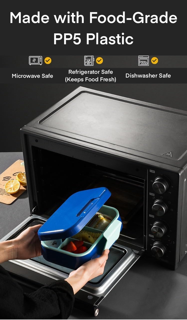 Kids Lunch Box - Leak-Proof Compartment Meal Container, PP5 & PE | 3/4/5 Compartments | Double-Layer | Includes Stylish Utensil Set, Dishwasher Safe (4 PINK)