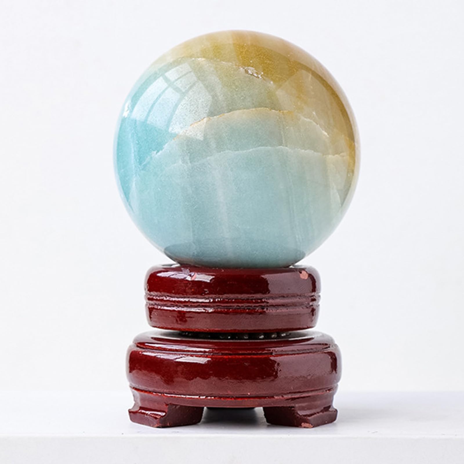 DPURPIWADY Gemstone Crystal Ball Real Decor Sphere Polished Divination with Wood Stand for Fengshui, 50~55mm