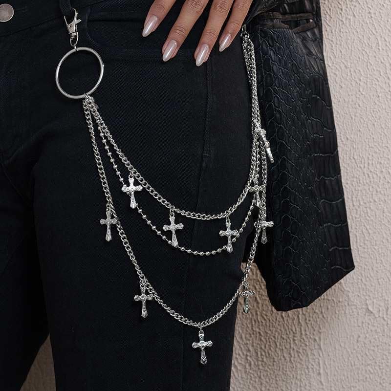 Layered Pants Chain keychain for Women Men Cross Sword Star Rivet Punk Wallet Chains Hip hop Jeans Keychain Halloween Jewelry - Image 4