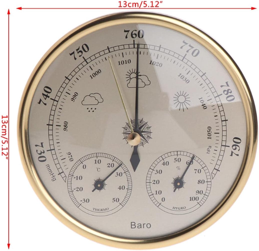 Weather Barometer, Traditional Barometer with Temperature and Humidity, Indoor Outdoor Weather Barometric Pressure Gauge for The Home, Analog Barometer Weather Station Instruments(Gold)