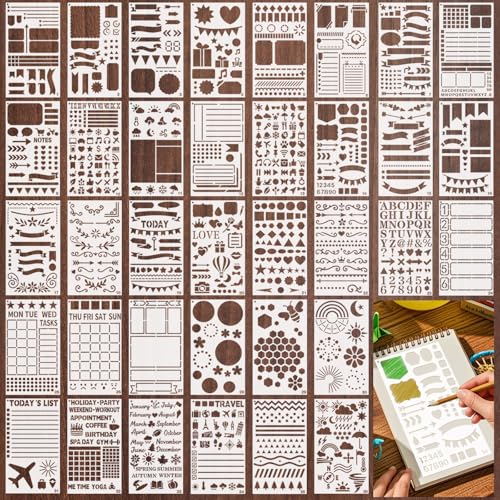 Set de 36 Plantillas para Bullet Journal Nymora, Accesorio de Journaling para Plantillas de Dibujo DIY, Plantillas de Journal de Plástico Reutilizable para Libreta, Scrapbook y Calendario