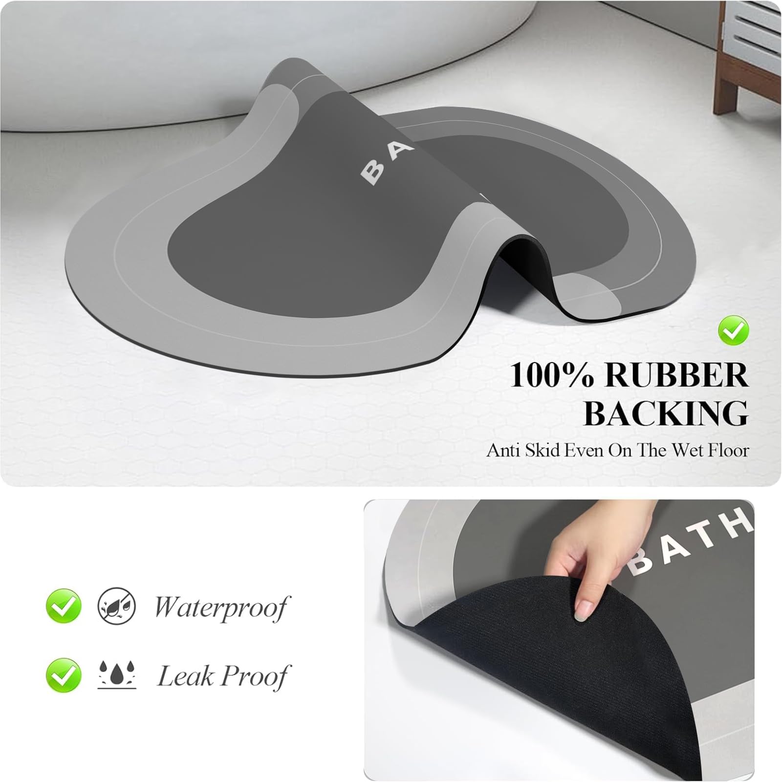 Alfombras de baño Antideslizante,Súper Absorbente Alfombras Ducha,Secado Rapido Alfombra de Ducha,Alfombra de Baño para Ducha y Bañera (Gris, 40x60cm)