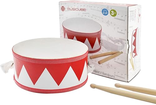 Miniatura 5 de MUSICUBE Juego de tambores de madera de 8 pulgadas con una correa ajustable y 2 baquetas educativas juguetes musicales para bebés juguetes