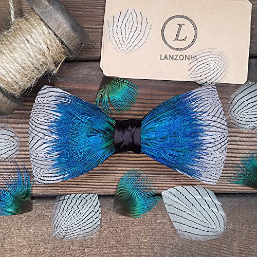 Image of Feather Bow Ties for Men Original Luxury Elegant Wedding Bow Tie Pre-Tied Handmade Mens Bowties for Tuxedo
