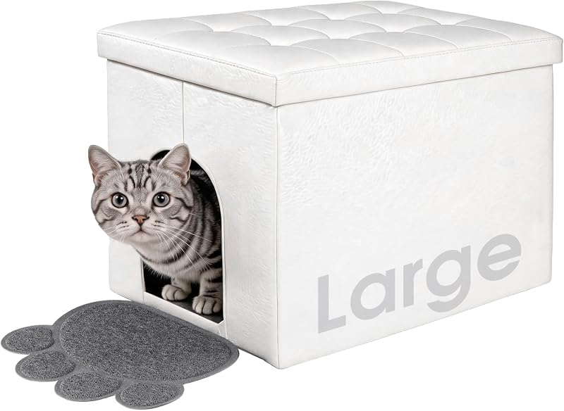 Móvel para Caixa de Areia de Gatos com Interior Impermeável MEEXPAWS Branco MP-CWB-90-65PVC