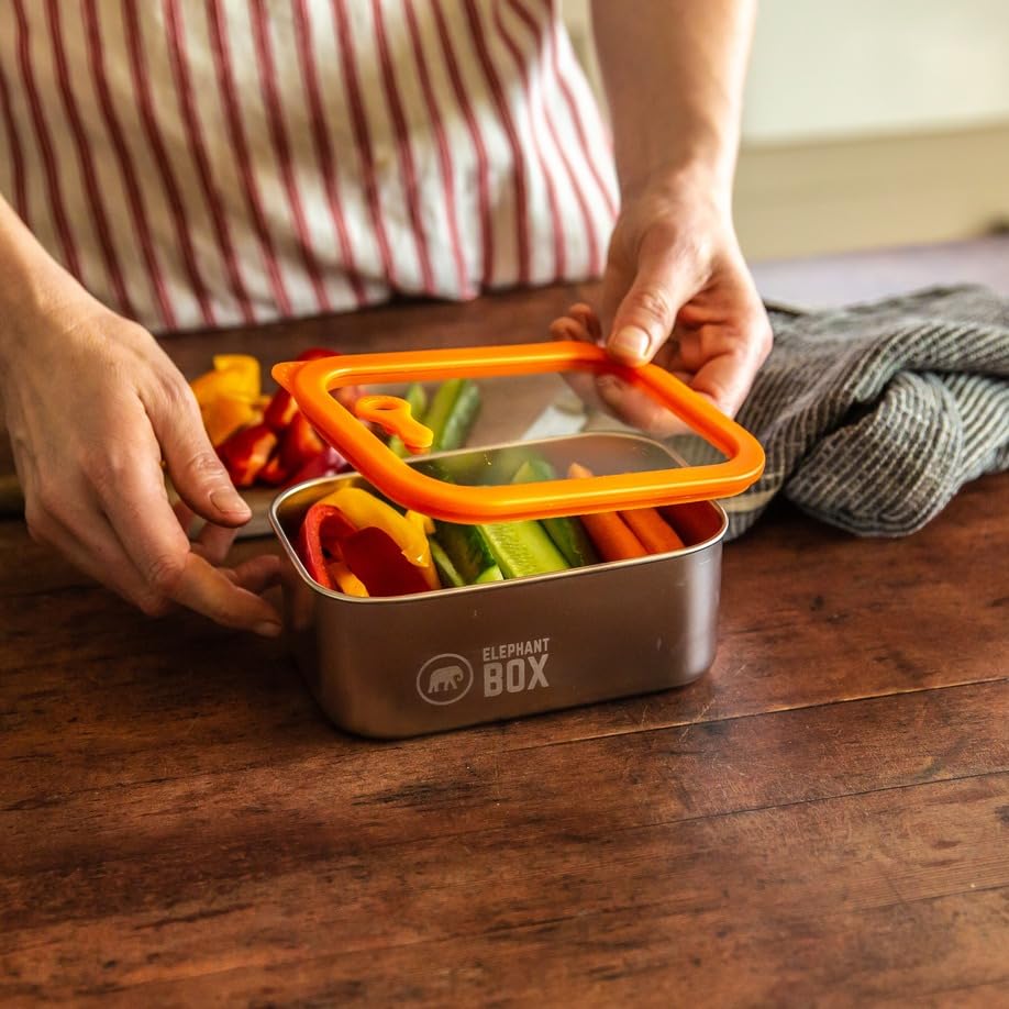 Elephant Box Prep and Store Container - Leakproof Stainless Steel, Borosilicate Glass Lid, Microwave-Safe (Orange, 1 Litre) - Image 2