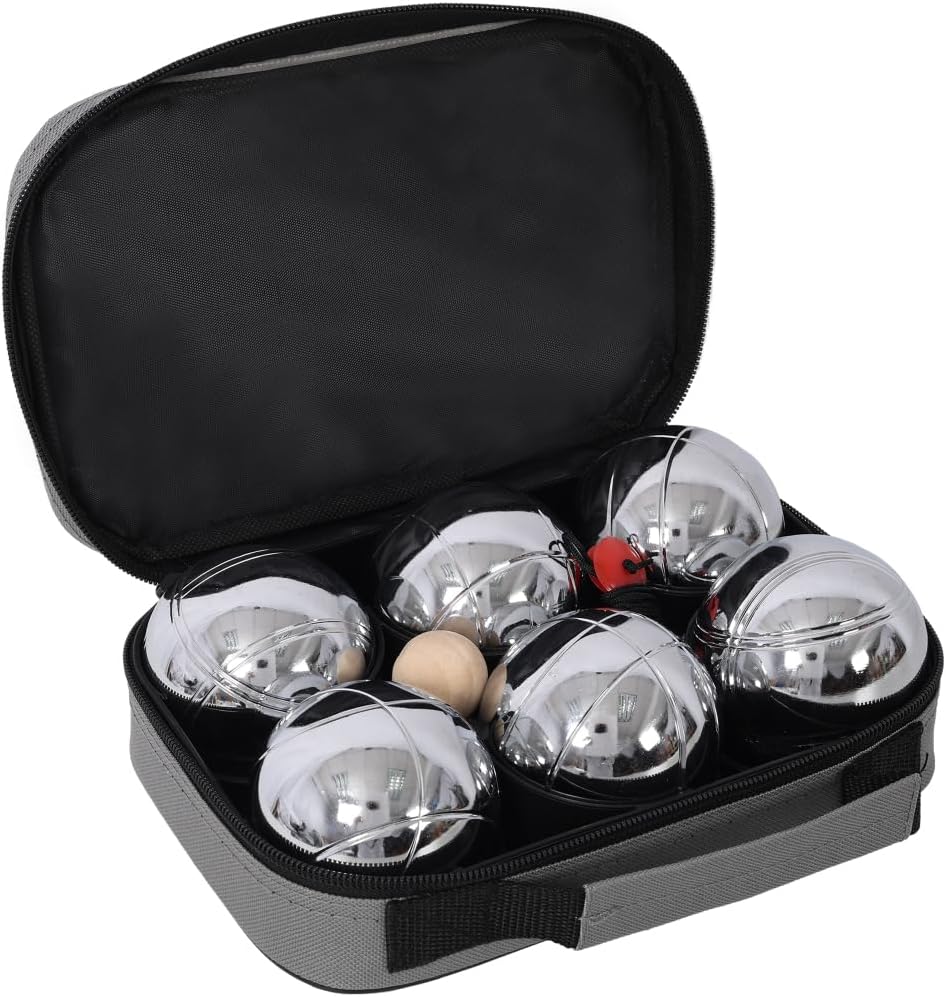 Portability Boules Set Large Action Game with 6 Metal Balls Lawn Backyard Family Party Game for Adults
