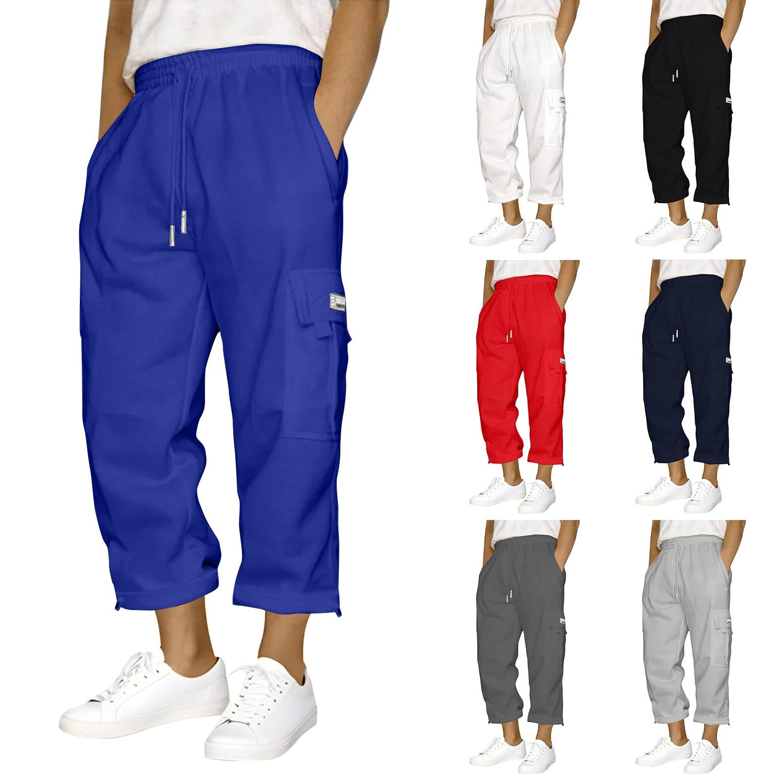 Pantaloni cargo da uomo corti 7/8 baggy, pantaloni da jogging da palestra, pantaloni da lavoro, pantaloni estivi con tasche laterali, gamba larga, pantaloni cargo leggeri, pantaloni chino