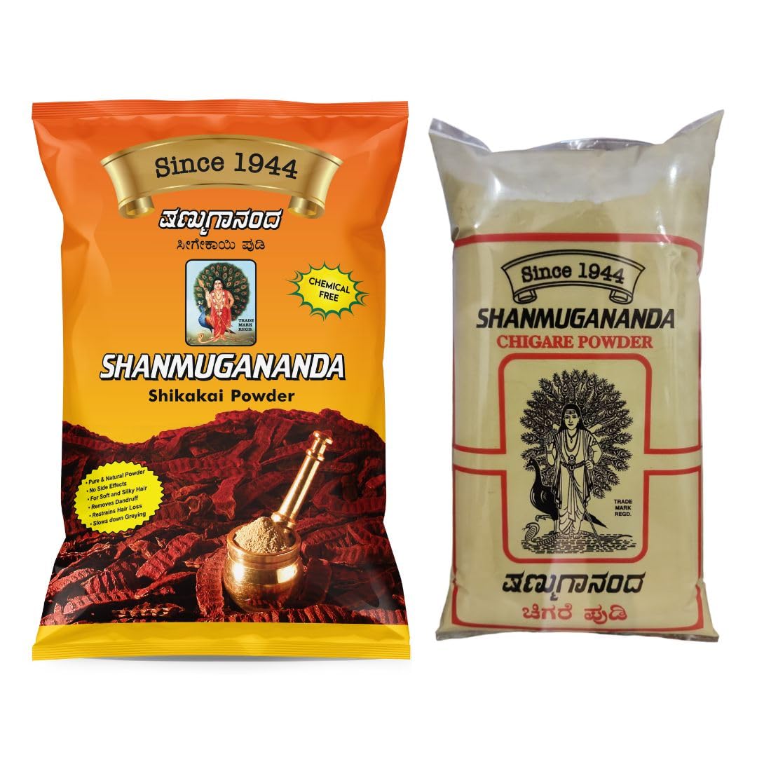 SHANMUGANANDA Shikakai Powder 500 Grams & Chigare Powder 500 Grams Combo (2 KG) | 100% Natural Hair Cleanser & Conditioner | Anti-Dandruff & Hair Growth Formula | 100% Chemical-Free Hair Care | 500g x 2 Pack (EACH)