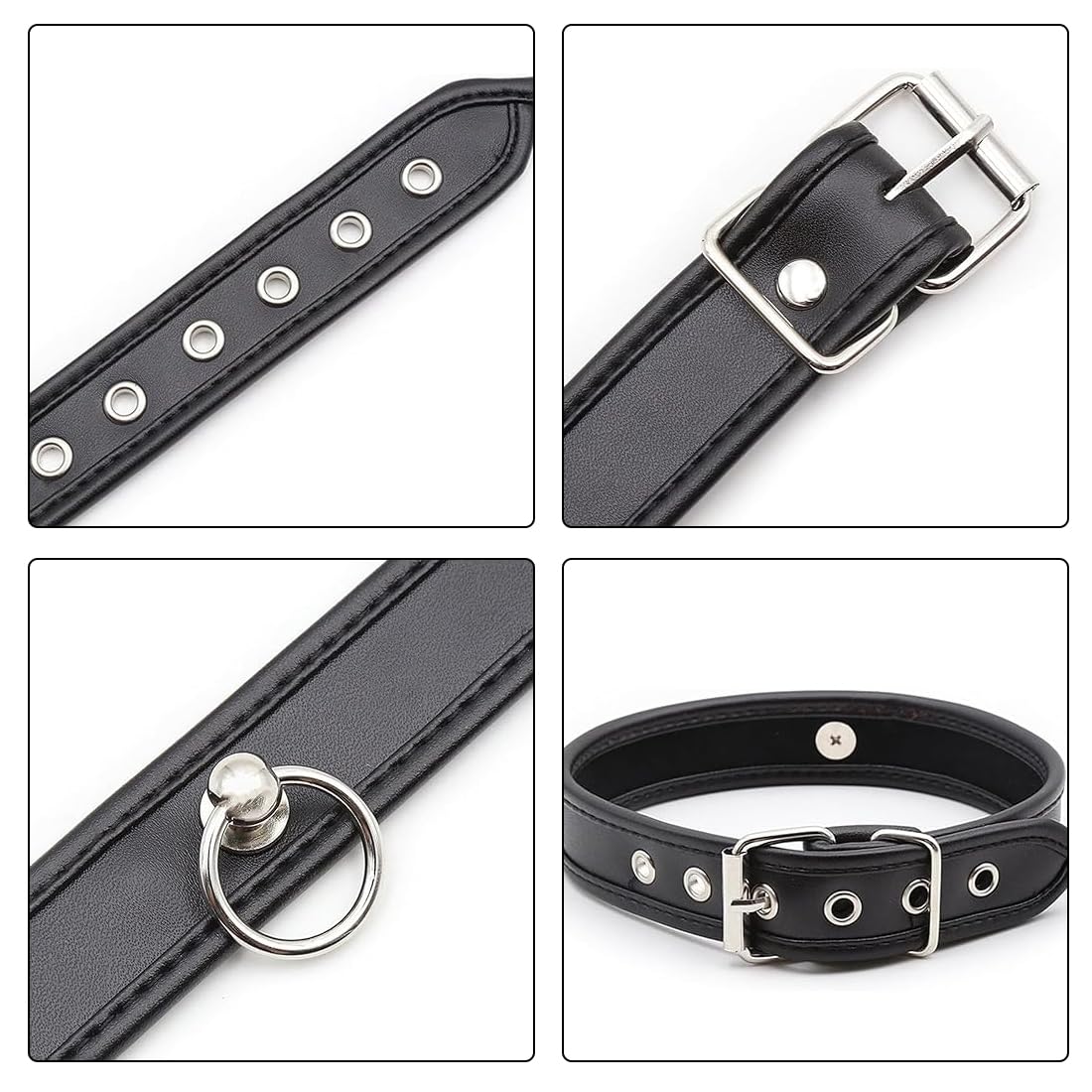 Collare con anellino, in ecopelle, larghezza regolabile, per donna uomo, elegante gotico punk