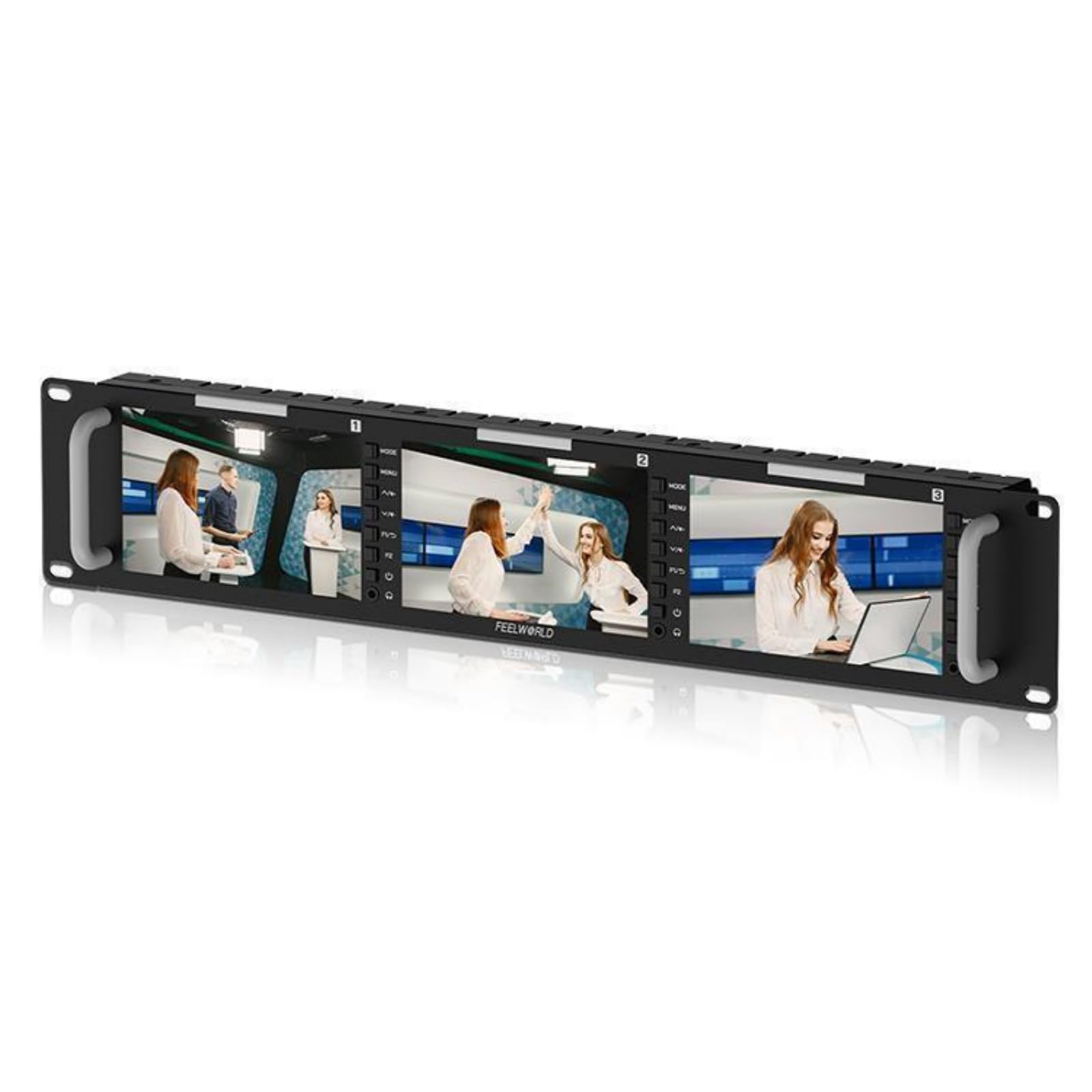 FEELWORLD Triple 5.5" 2RU 1920×1080 Broadcast LCD Rack Mount Monitor with 3G-SDI, HDMI, AV Input and Output T51PLUS