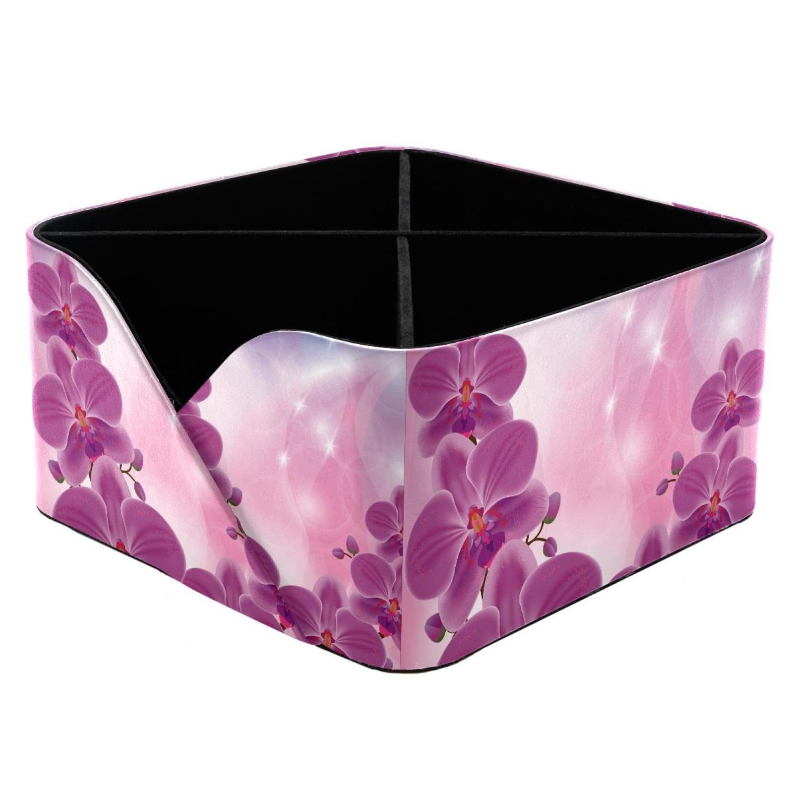 KengjuTesu Flowers Purple Orchids Desktop Organizer Pen Holder, Rectangular Pencil Cup for Office, Study and Makeup Stations