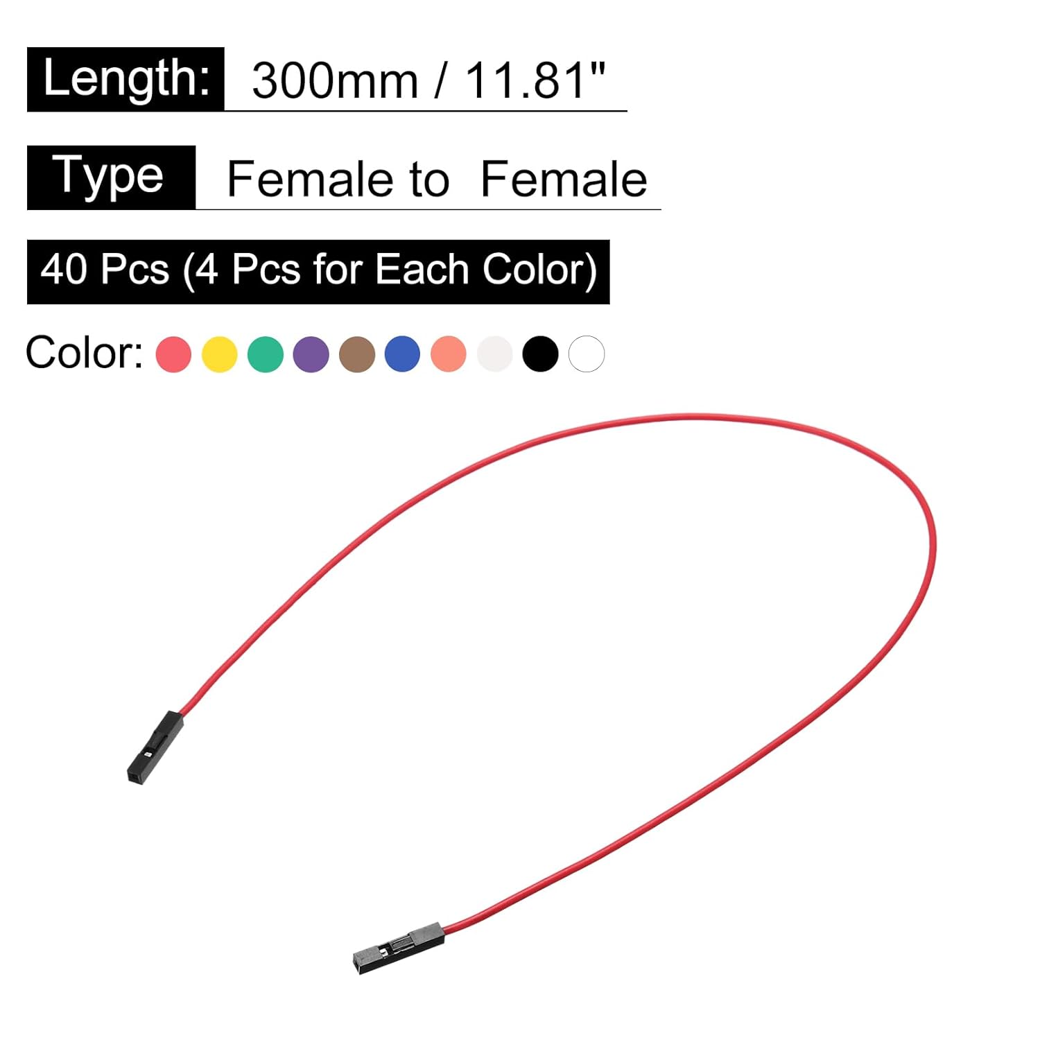 MECCANIXITY Female to Female 1Pin Breadboard Jumper Wire 2.54mm Pitch Ribbon Cable 30cm Long Electronics Breadboard Ribbon Cables for Breadboard Electronic Projects Pack of 40