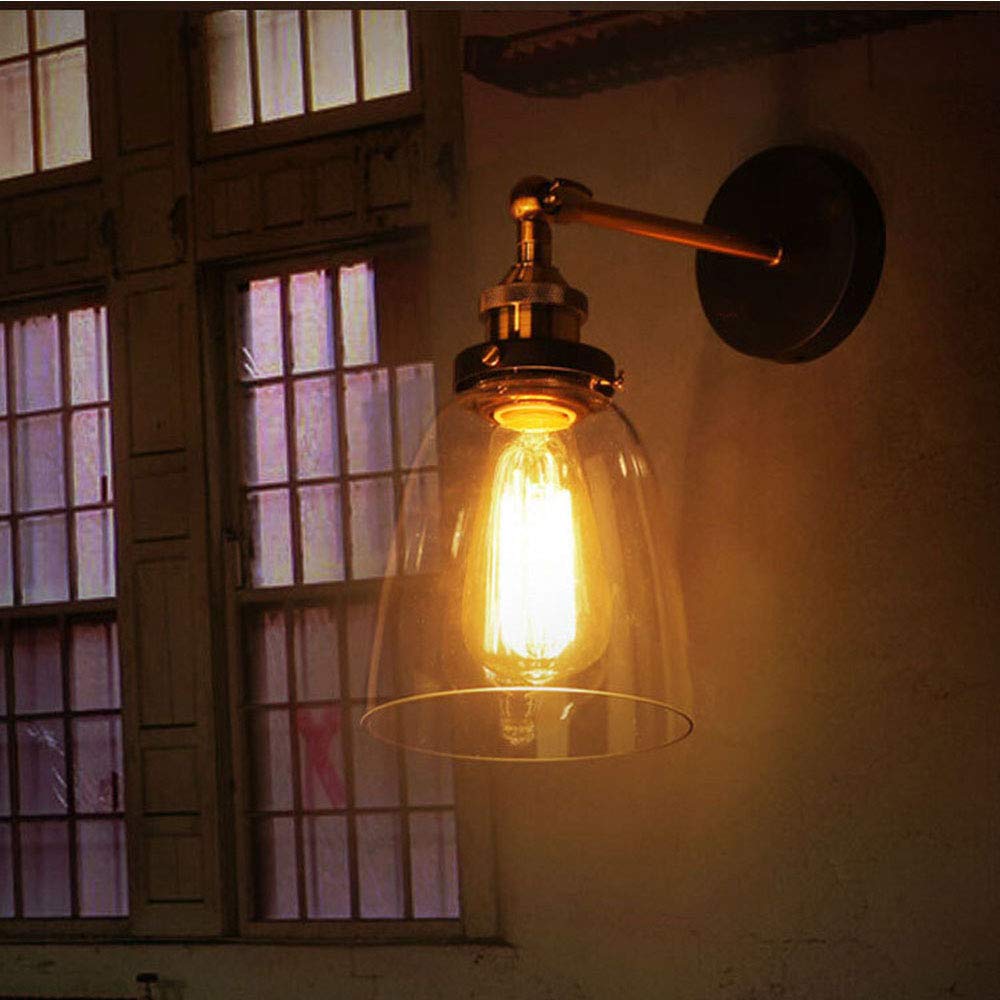 Mengjay Applique Murale Intérieur E27 Lampe Industrielle Vintage Ombre En Verre Wall Light Luminaire Réglable Éclairage Cuisine Salle à Manger Salon Chambre Restaurant Bar Étude