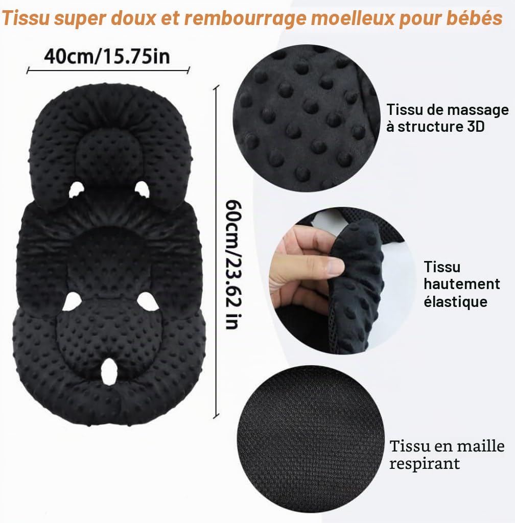 Coussin de soutien tête et corps double face 2 en 1 pour sièges auto, coussin de siège bébé poussette avec tissu maille respirant et velours bouclette pour insert nouveau-né, chaise haute balancelles