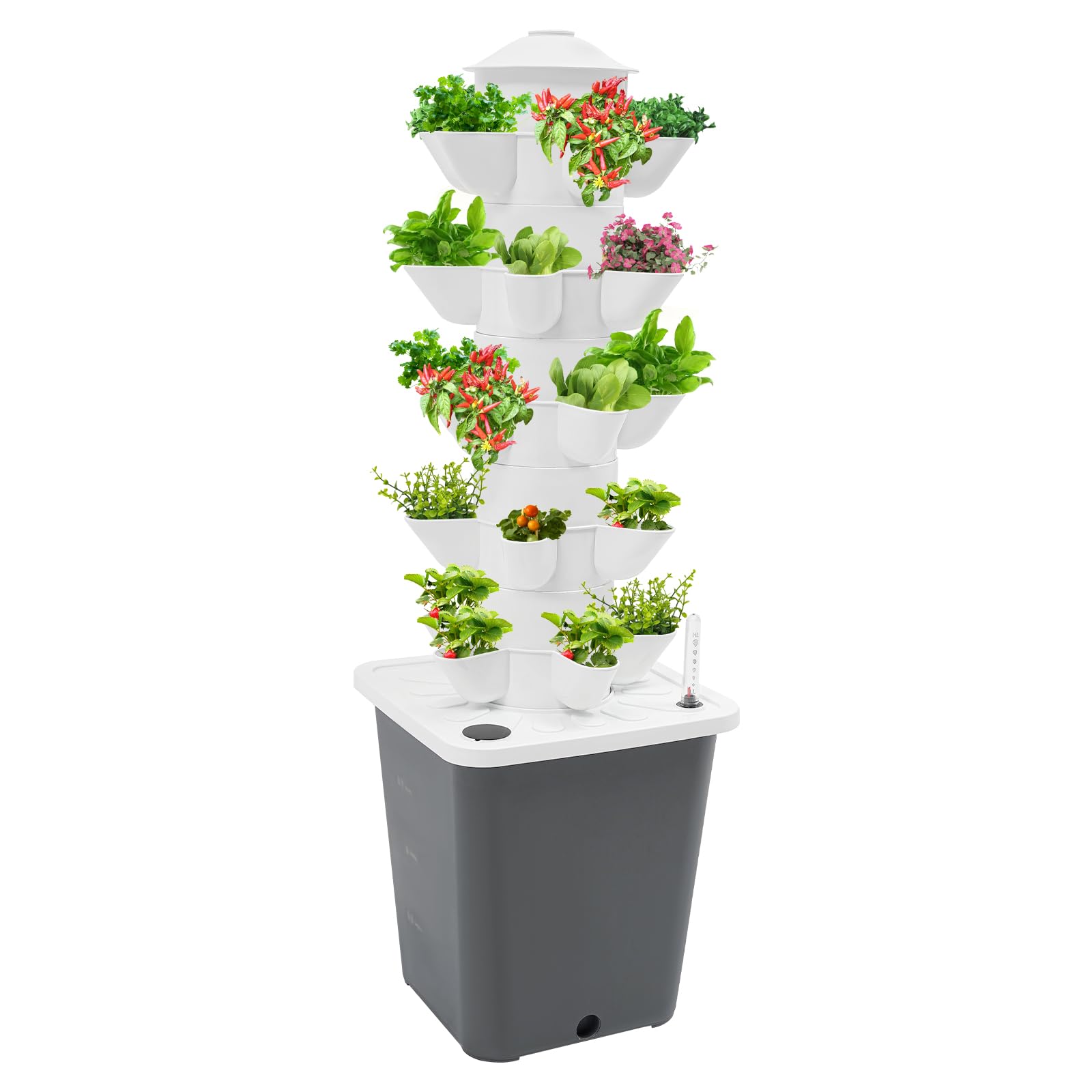Sistema da giardino verticale a torre da 25 piante, kit di coltivazione idroponica per interni con pompa e indicatore del livello dell'acqua, fioriera verticale per gli appassionati di giardinaggio