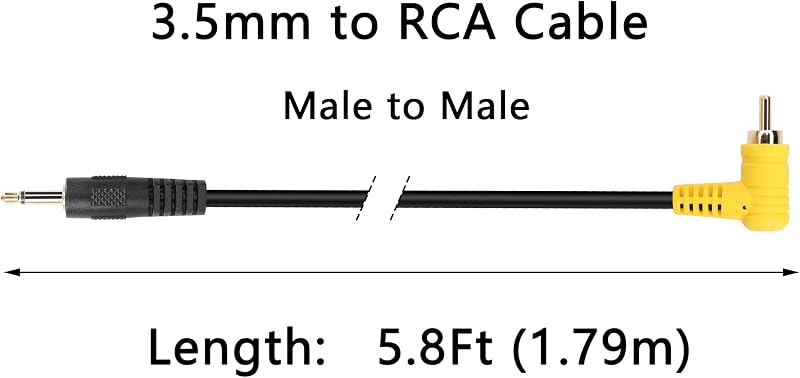 PNGKNYOCN 3,5mm Mono - RCA Kábel, 90 Fokos Csatlakozóval, 1,8m Hosszú Audió Átalakító Hangfalhoz, Mélynyomóhoz, Erősítőhöz, TV-hez