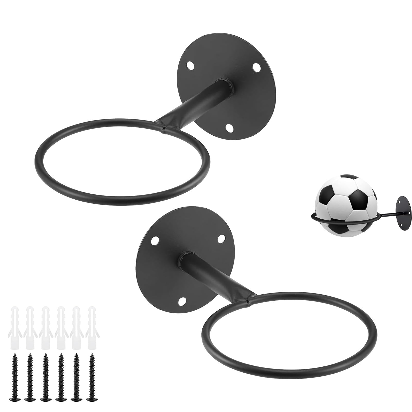 Soporte de Pared para Balones Universal Metal con Tornillos Almacenamiento para Rugby Voleibol Pantalla Negro