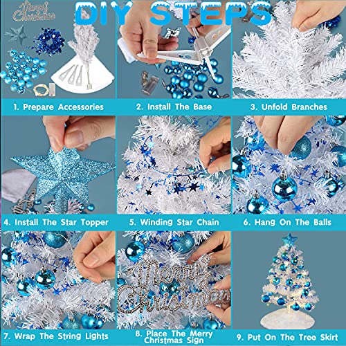 60Cm Mini Christmas Tree,Artificial Christmas Tree With Hanging Ornaments,Christmas Tree Skirt,Christmas Ball Desktop Xmas Tree For Home, Kitchen, Dining Table Diy Christmas Decorations (White) #TOP3