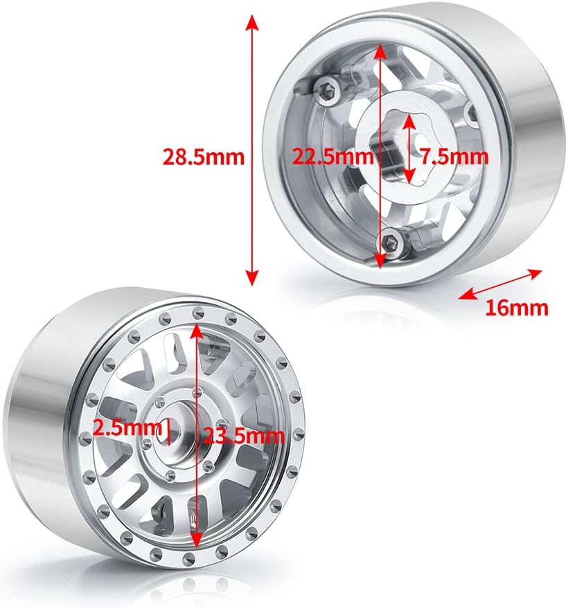 RCLIONS 4PCS Aluminum 1" Micro RC Beadlock Wheels Rims for All 1:24 Axial SCX24 AXI90081/AXI00001/AXI00005/AXI00006 RC Crawler Car Upgrades