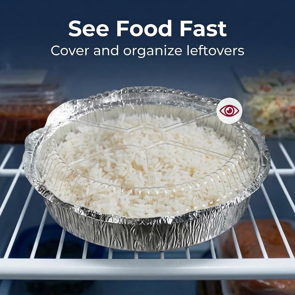 Mr Miracle Pack of 40 Disposable Aluminum Foil Pans with Clear Lids –8 Inch Circular Aluminum Pans, Ideal for Baking, Storing, Heating, Serving - Round Foil Pans with Lids