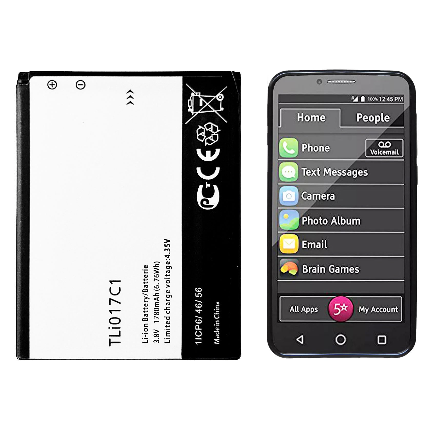 TGXJI Replacement Battery for TLi017C1,Replacement Battery for GreatCall Jitterbug Flip Phone, Ideal 4060A (AT&T), Streak 4060O (Cricket)