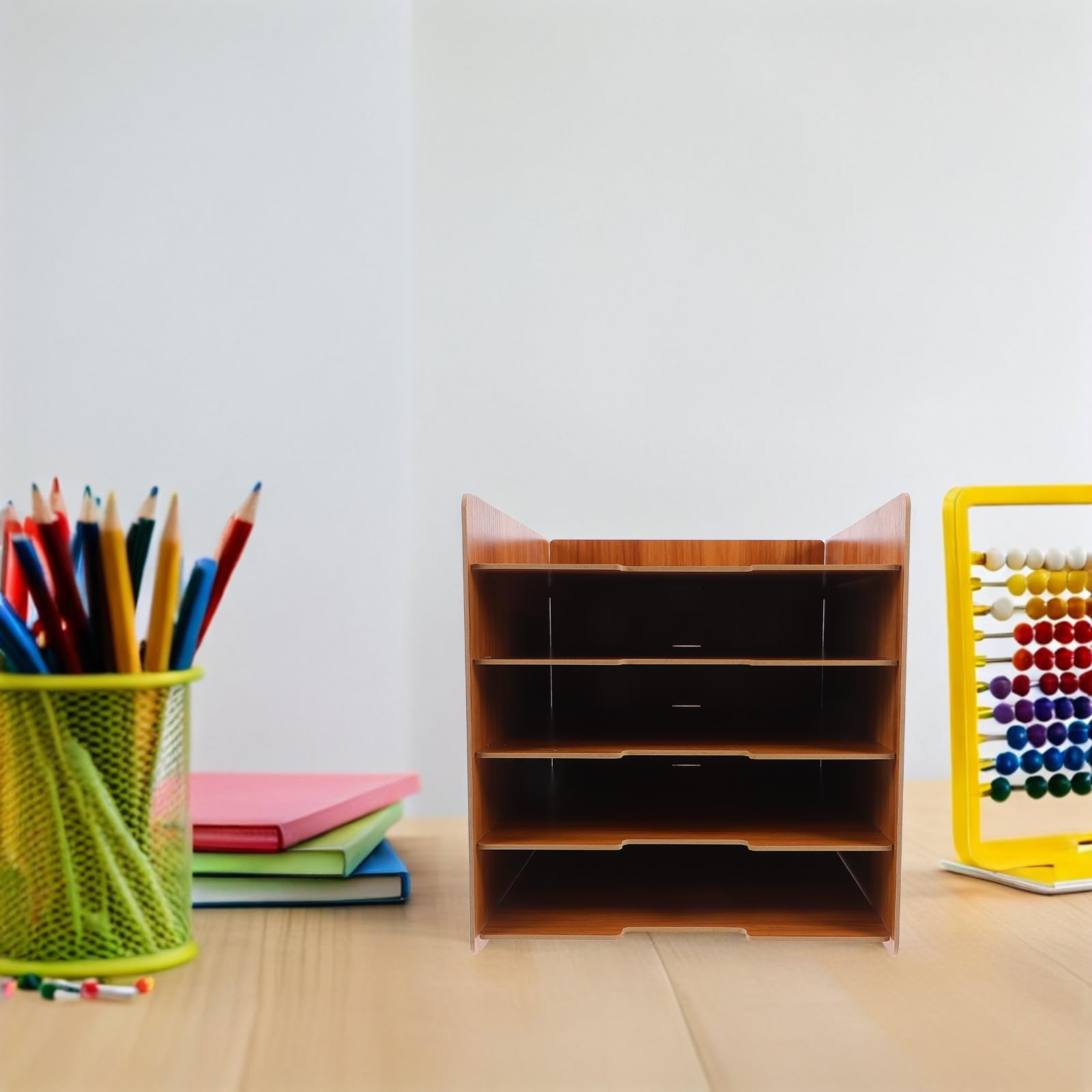 SUPVOX Organisateur de Documents en Bois à 5 Niveaux, Porte-Documents de Bureau en Bois Massif Couleur Brun Noyer, Trieur de Fichiers Vertical Multifonction pour Bureau, École et Maison,