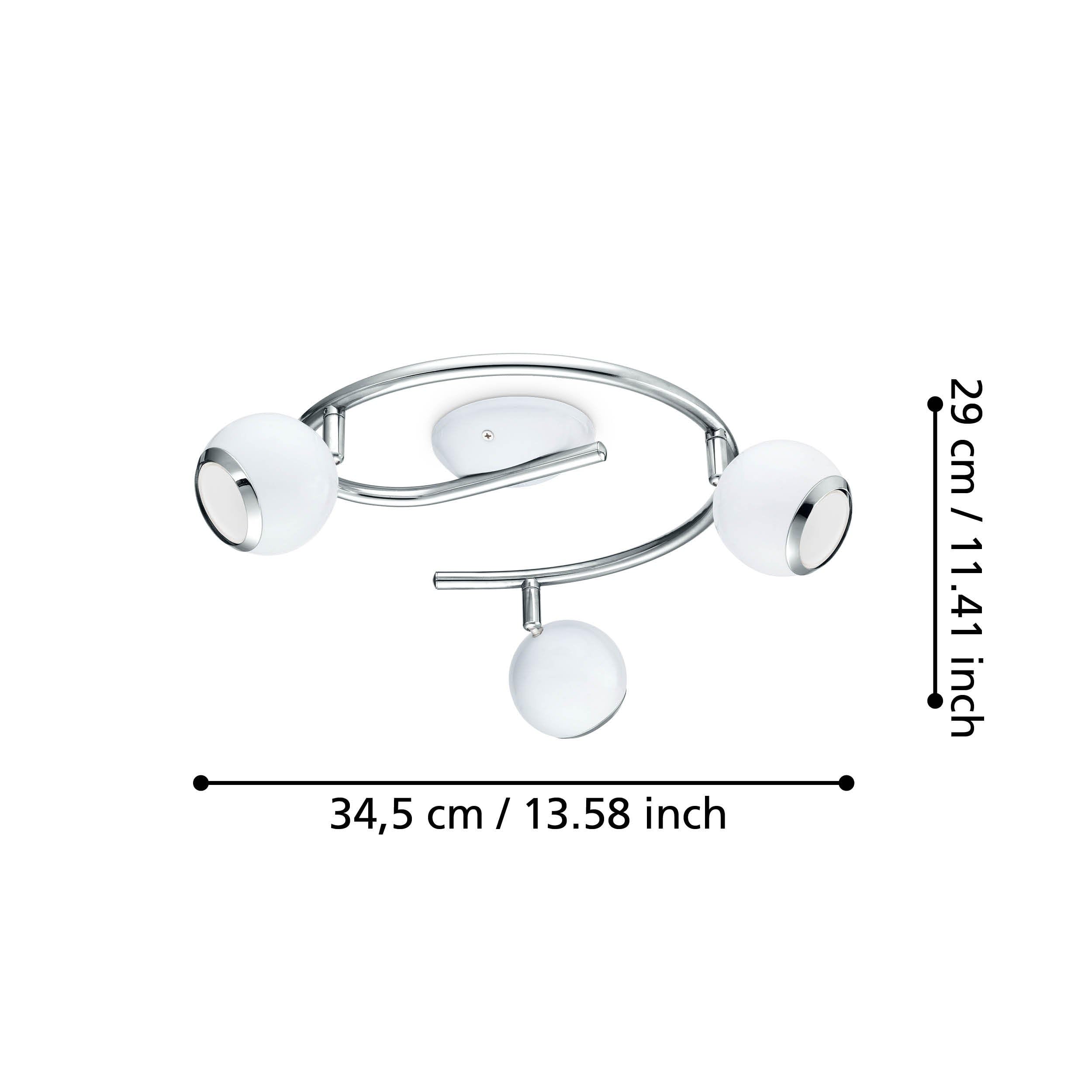 Eglo LED Lámpara de techo Bimeda, lámpara de techo de 3 luces, foco | de techo de metal en blanco y cromo, lámpara para salón, focos con bombillas GU10, luz cálida