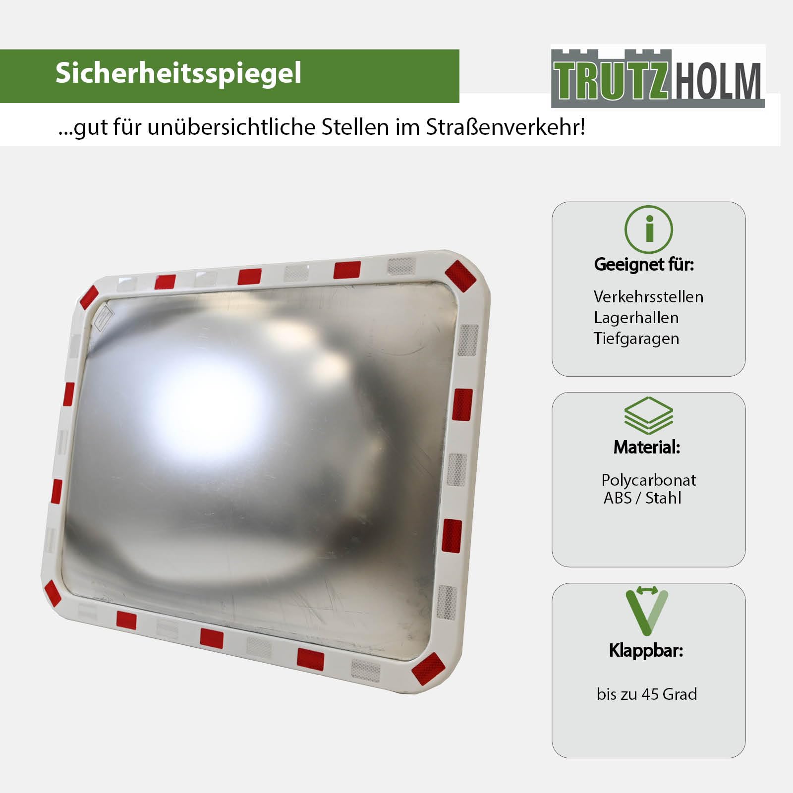 TRUTZHOLM Verkehrsspiegel eckig rot/weiß 60x80 cm Sicherheitsspiegel für innen und Außen