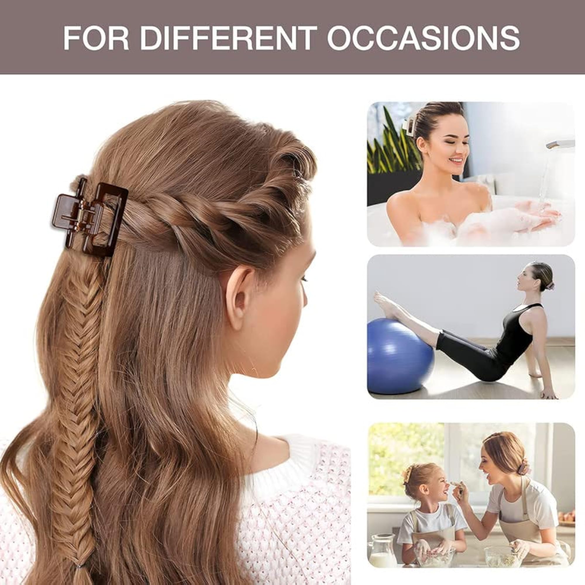 Small Clear Hair Claw Clips for Women, Medium Square Design