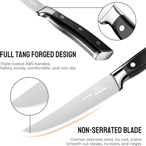 Miniatura 3 de OAKSWARE Cuchillos para carne, juego de 4 cuchillos para carne no dentados, juego de cuchillos de acero alemán de 5 pulgadas, 4 cuchillos