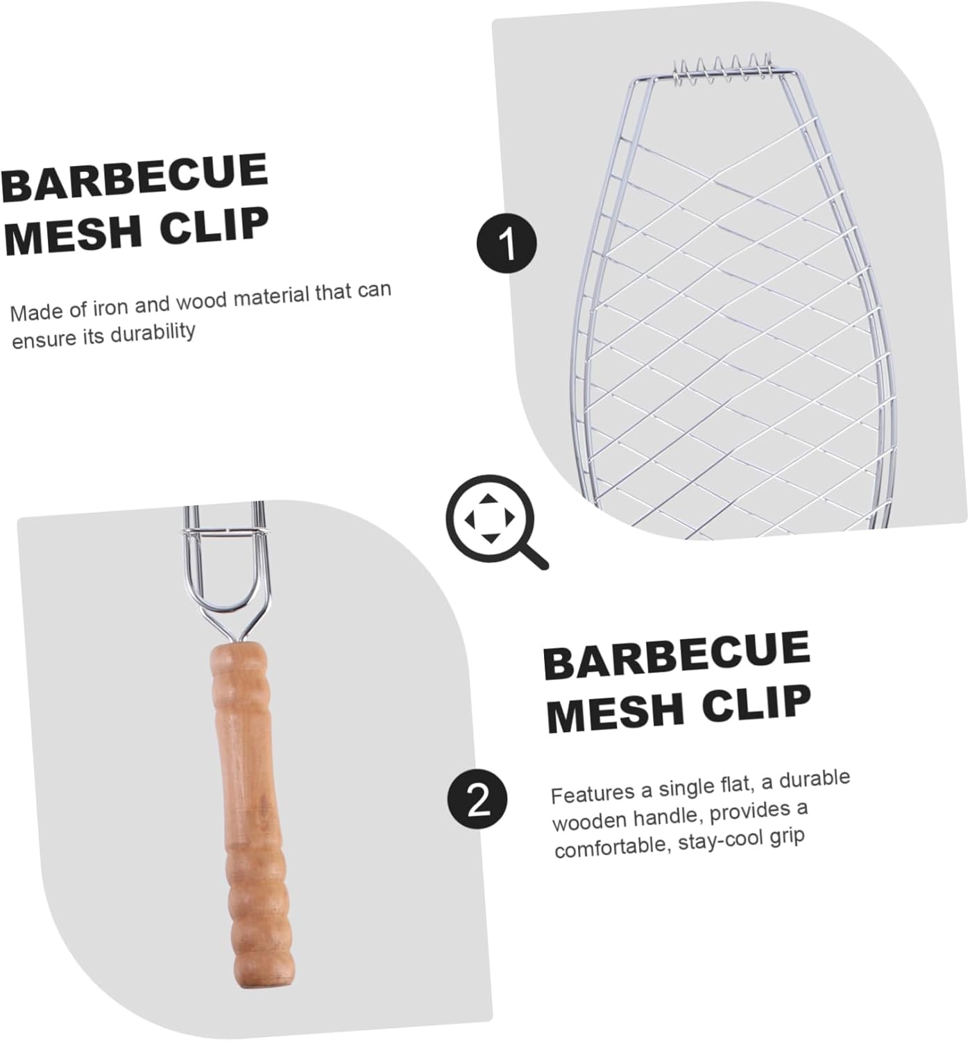 MERRYHAPY Grill Fish Basket for Grilling Bbq Net Clamp Sturdy Iron Mesh Wooden Handle Set of 2 for Outdoor Activities