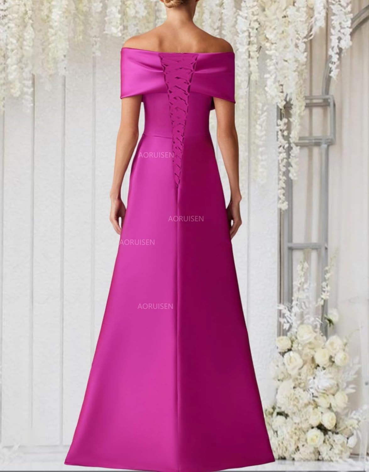 Aoruisen Elegant Off Shoulder Satin Prom Dresses for Women Mermaid Long Formal Evening Gowns